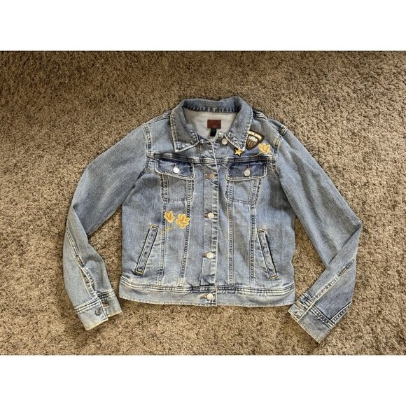 RALPH LAUREN Patch Regal Crest Denim Truckers Jacket Boho Preppy Edgy Street 4 - Picture 1 of 9